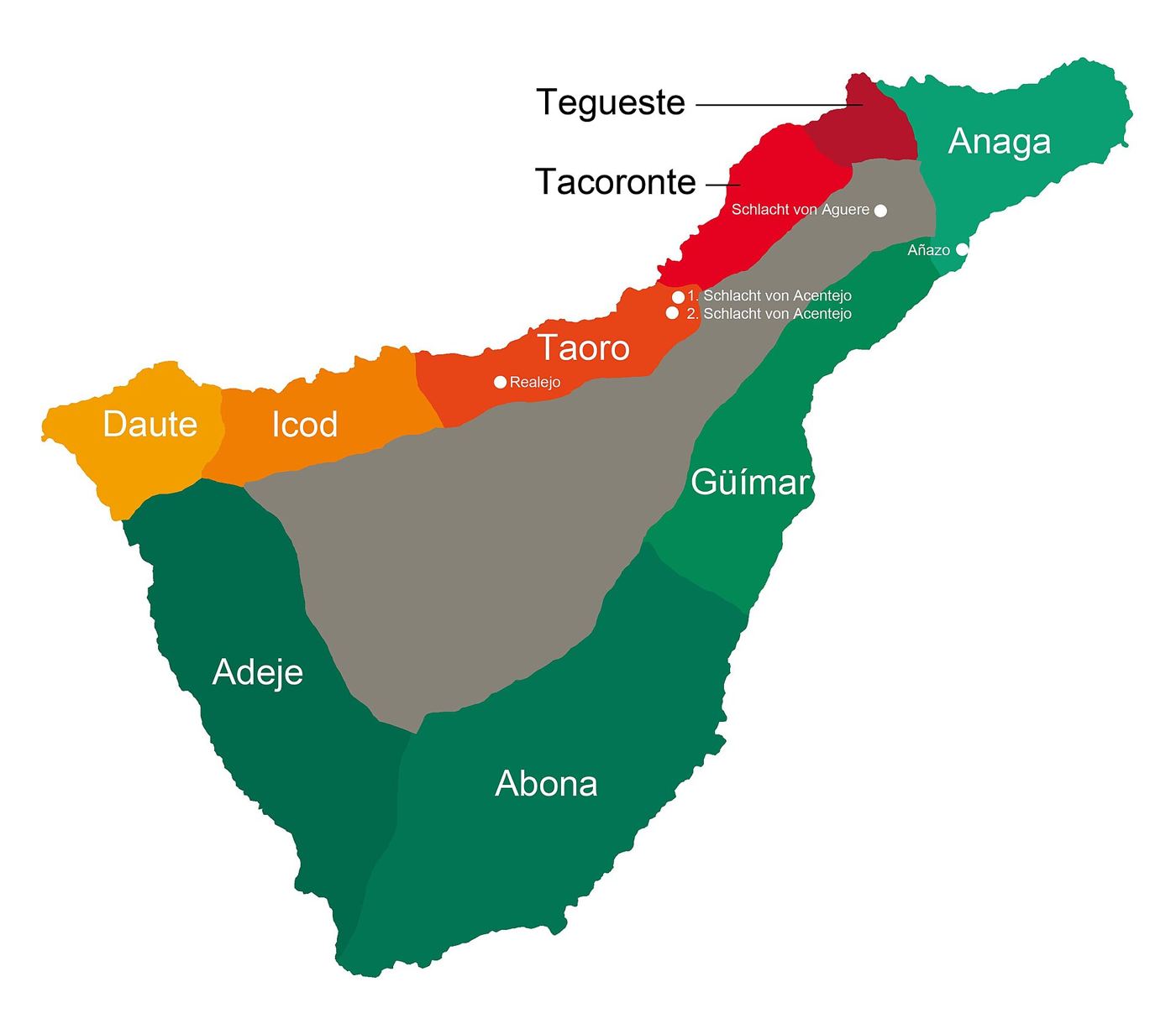 Map of the nine Guanche kingdoms (menceyatos) of Tenerife