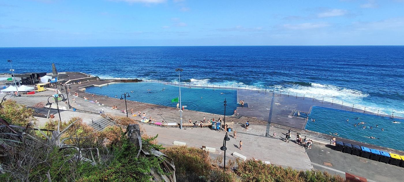 The natural sea pools of Bajamar under the Anaga mountains