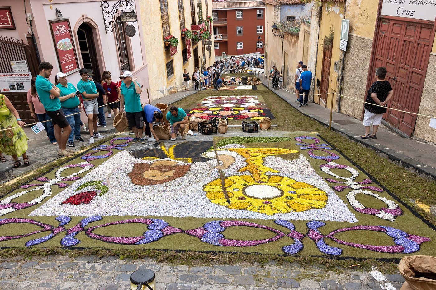 Making a flower carpet for Corpus Christi, a tradition that began in the nineteenth century