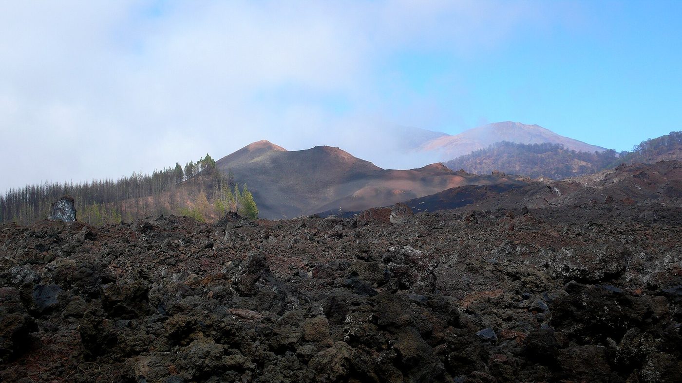 The lava fields of Chinyero, with the Teide behind